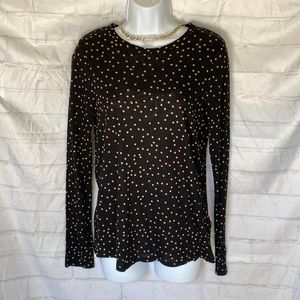 Who what wear black and gold polka dot long sleeve sheer top